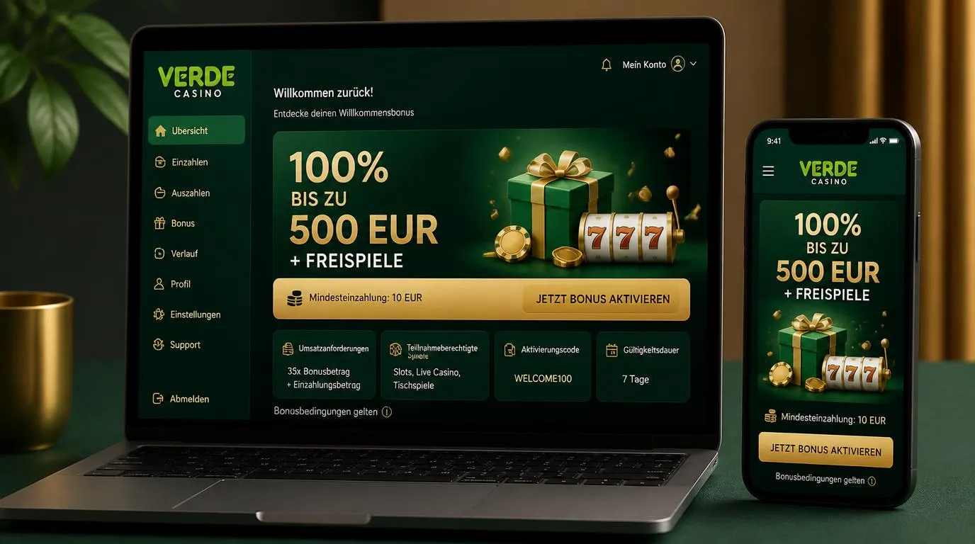 Bonusübersicht mit 100 Prozent bis 500 Euro, Freispielen und Mindesteinzahlung von 10 Euro